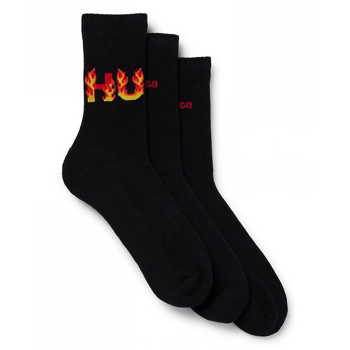 Hugo 3 Pack Rib Flame Men's Black Calf High Socks
