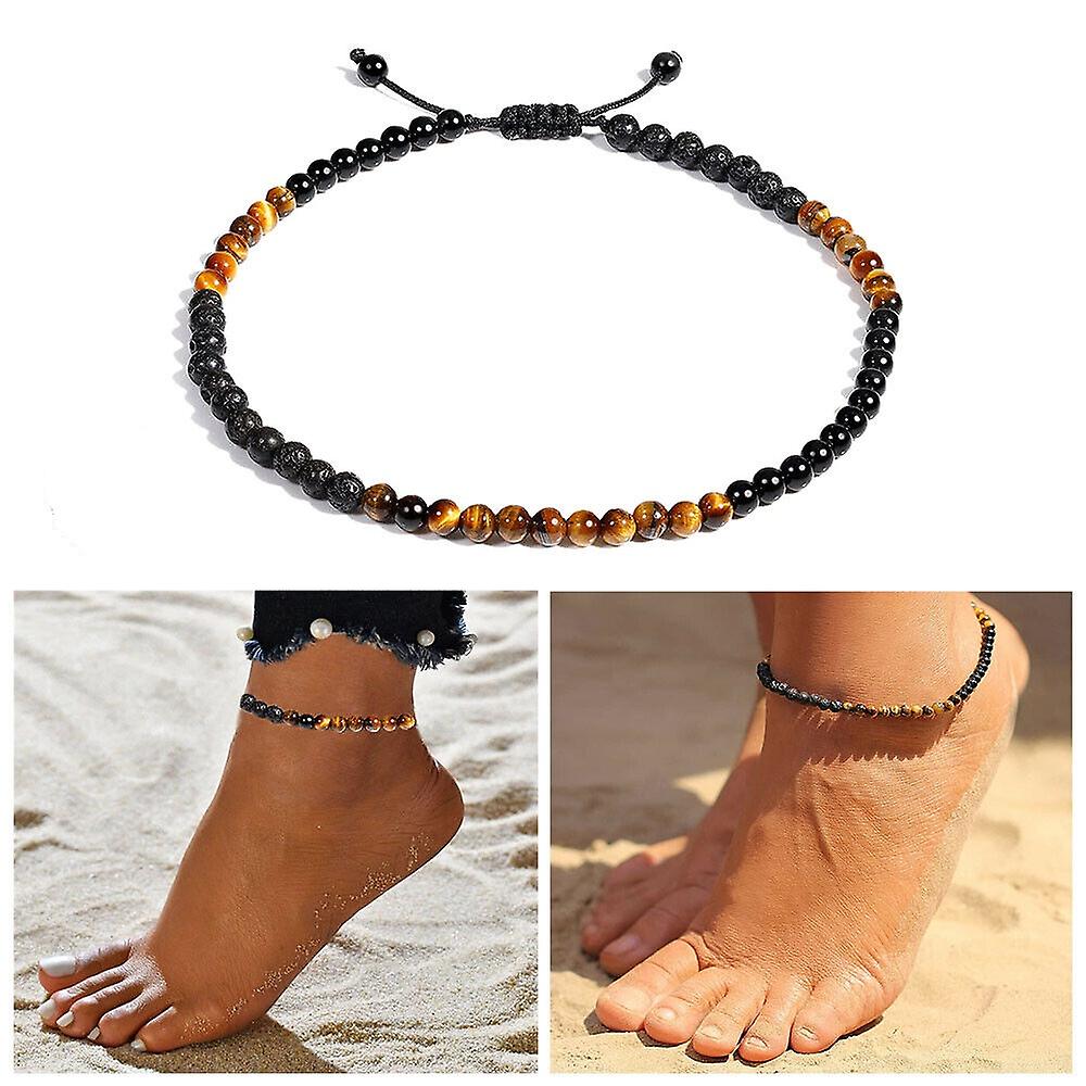 Anklet Bracelet For Women Black Obsidian Healing Crystal Good Luck GemstoneTiger