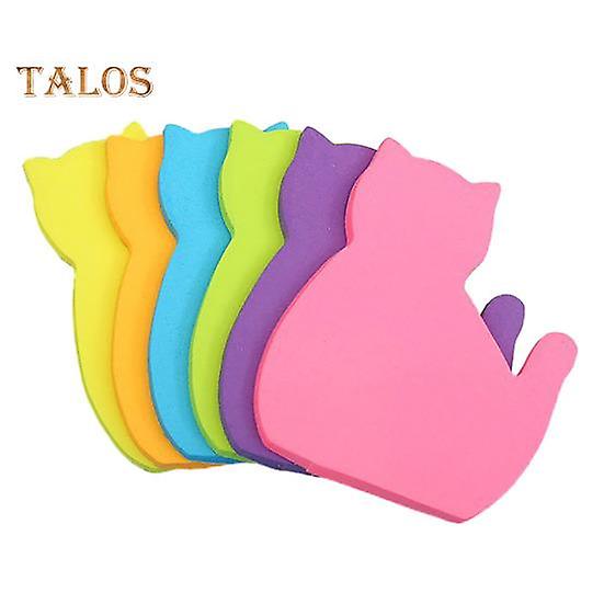 6Pcs Sticky Notes Self-Adhesive Strong Stickiness Bright Color Widely Used Adorable Cat-Shaped Sticky Notes Notebook