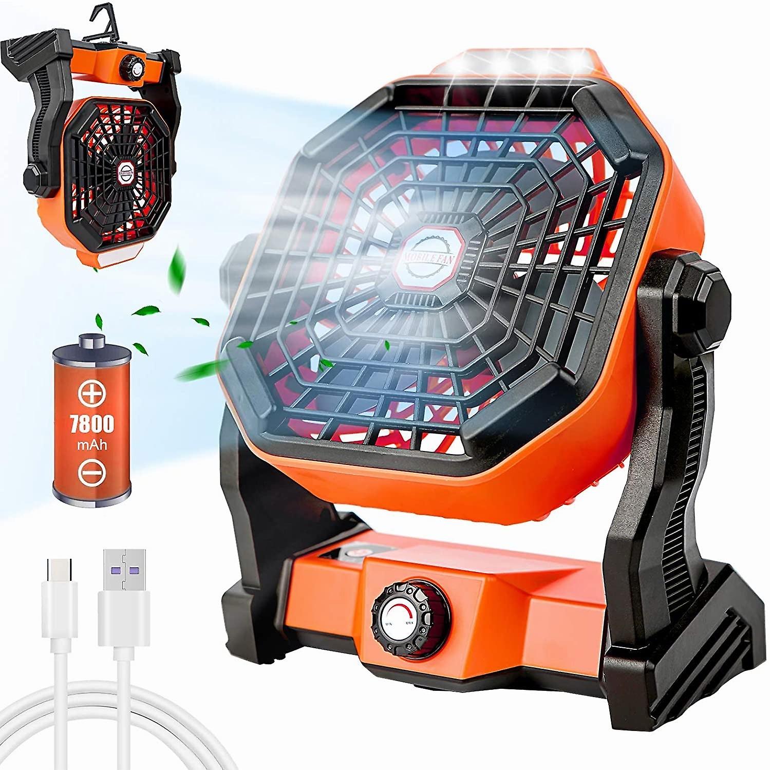 Usb Movable Portable Rechargeable Adjustable Speed Lantern Camping Fan With Led Lights For Tent 7800mah Battery Operated Powered