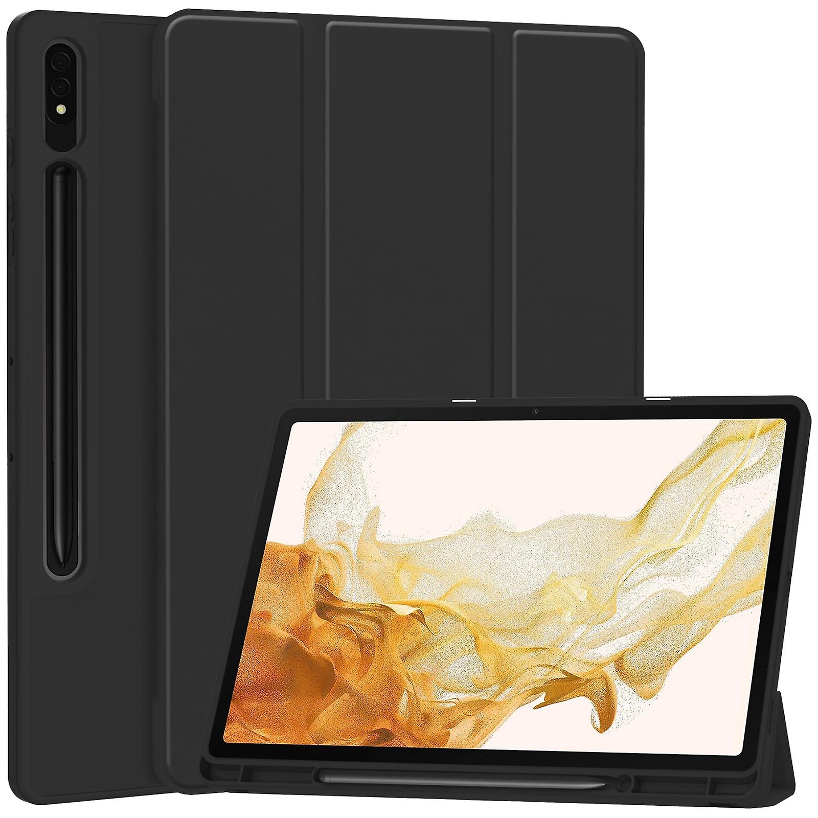 For Samsung Galaxy Tab S9+ 3-Fold Pure Color TPU Smart Leather Tablet Case with Pen Slot