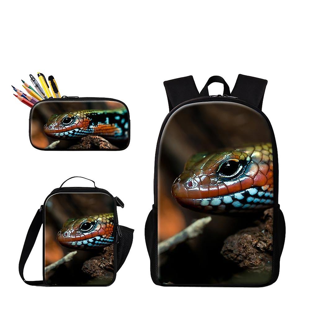 3 st pennfodral skolväskor set picknick matkylare ödla djurutskrift skolväska pojkar mode bagpack barn anpassad bolsa
