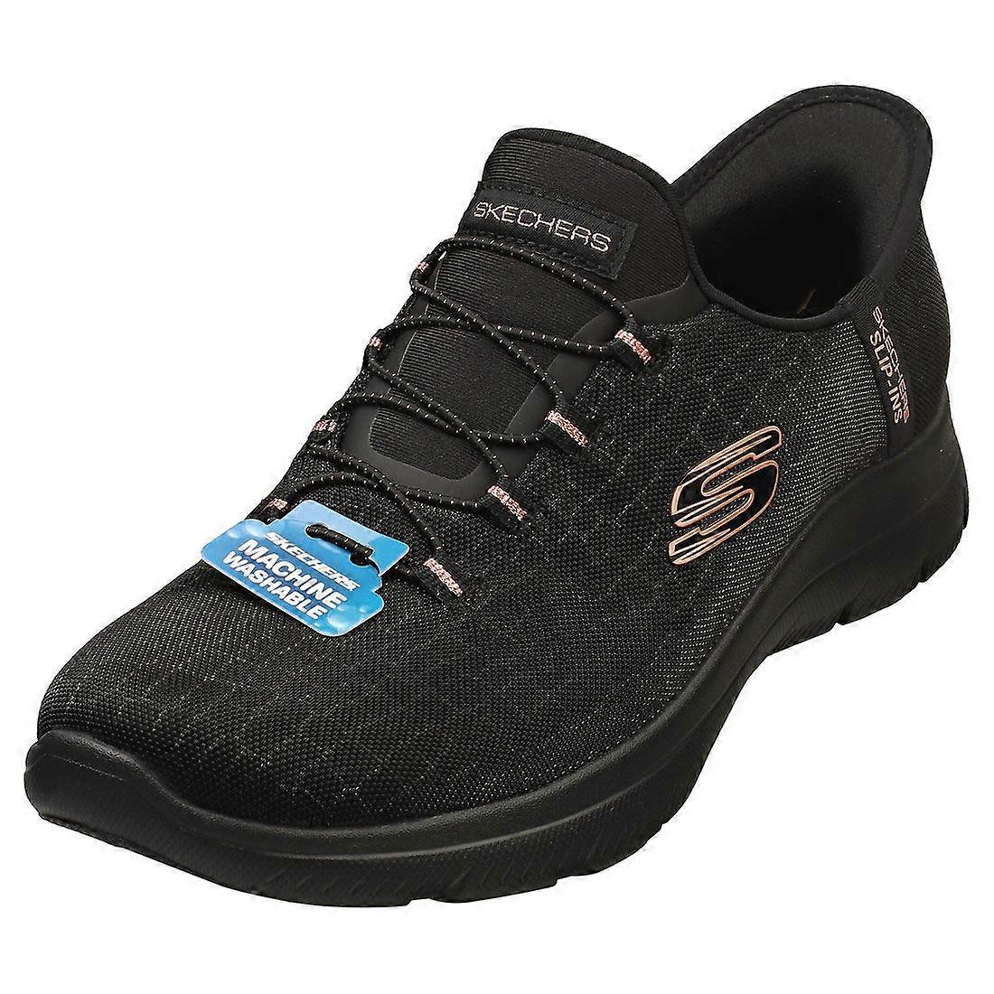 Skechers Slip-ins Summits Vegan Womens Fashion Trainers in Black Gold