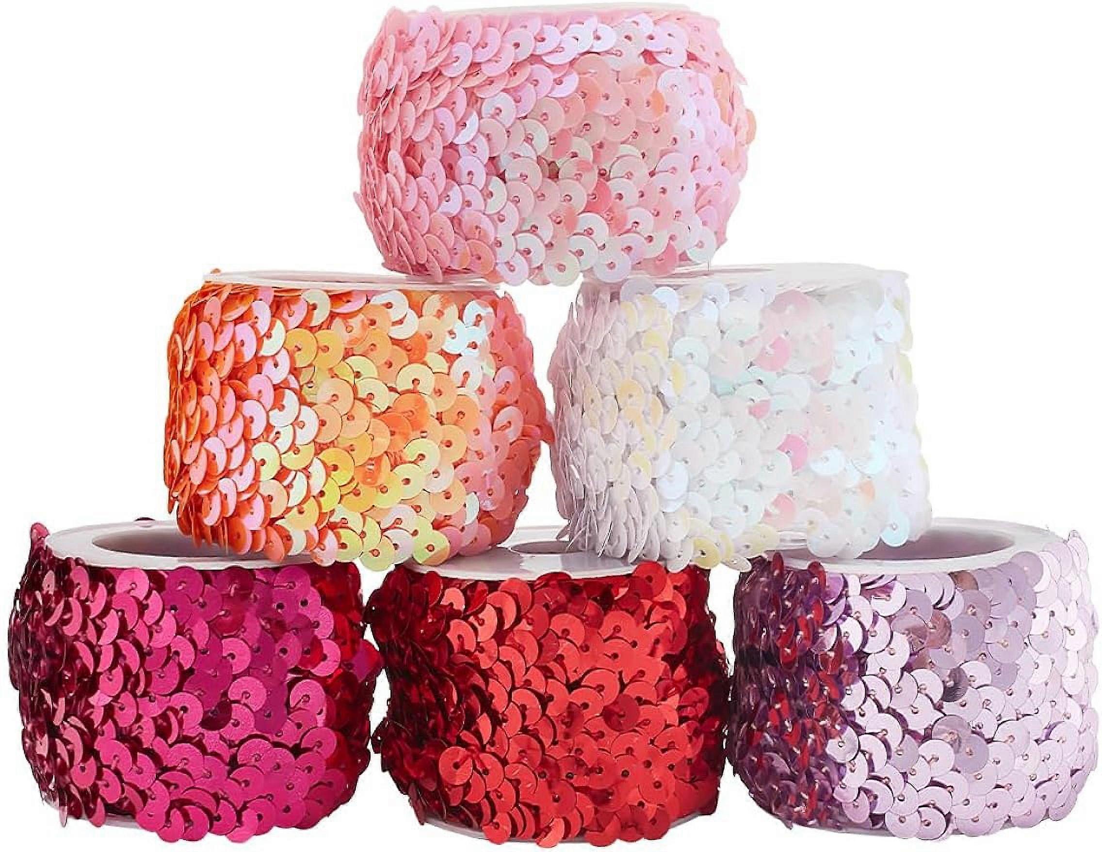 20mm Spangle Flat Sequins 6 Colors Sequin Ribbon Trim Paillette Spool String Elastic Sewing Sequin Lace for Halloween Mermaid Dress Embellish Headband