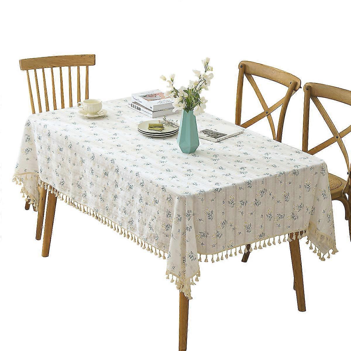 Rectangular Anti-Stain Tablecloth Washable Tablecloth Solid Color Tassel Oblong Cotton Tablecloth 90x90 cm