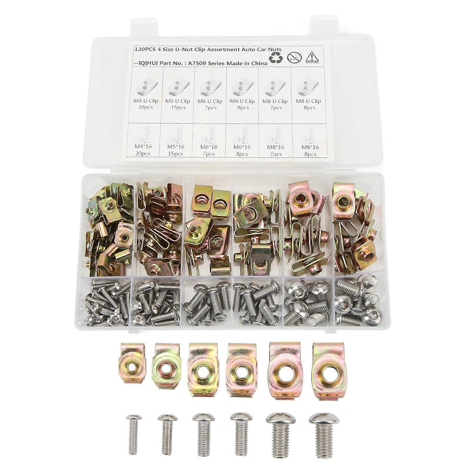 130 Pcs U Type Nut Clip Screw Set Automotive Nut Fasteners Clips U Shaped Mounting Retainer Clips NO.70219