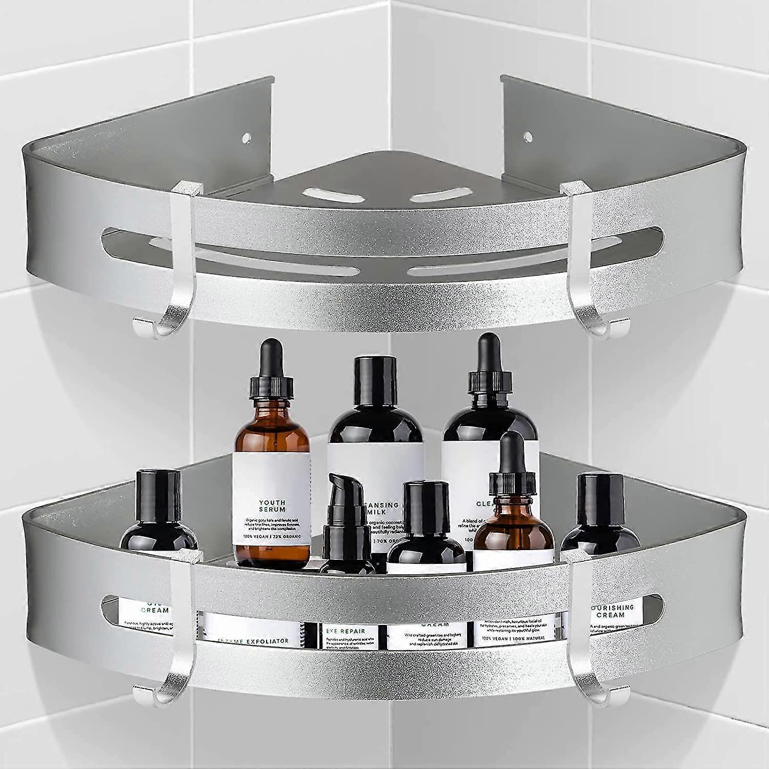 2-tier Free Punching Bathroom Triangle Shelf Wall-mounted Storage Rack