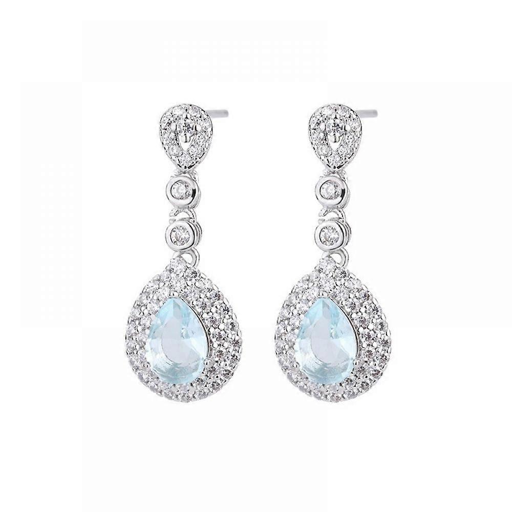 Silver Colour Crystal Blue Bead Drop Earrings