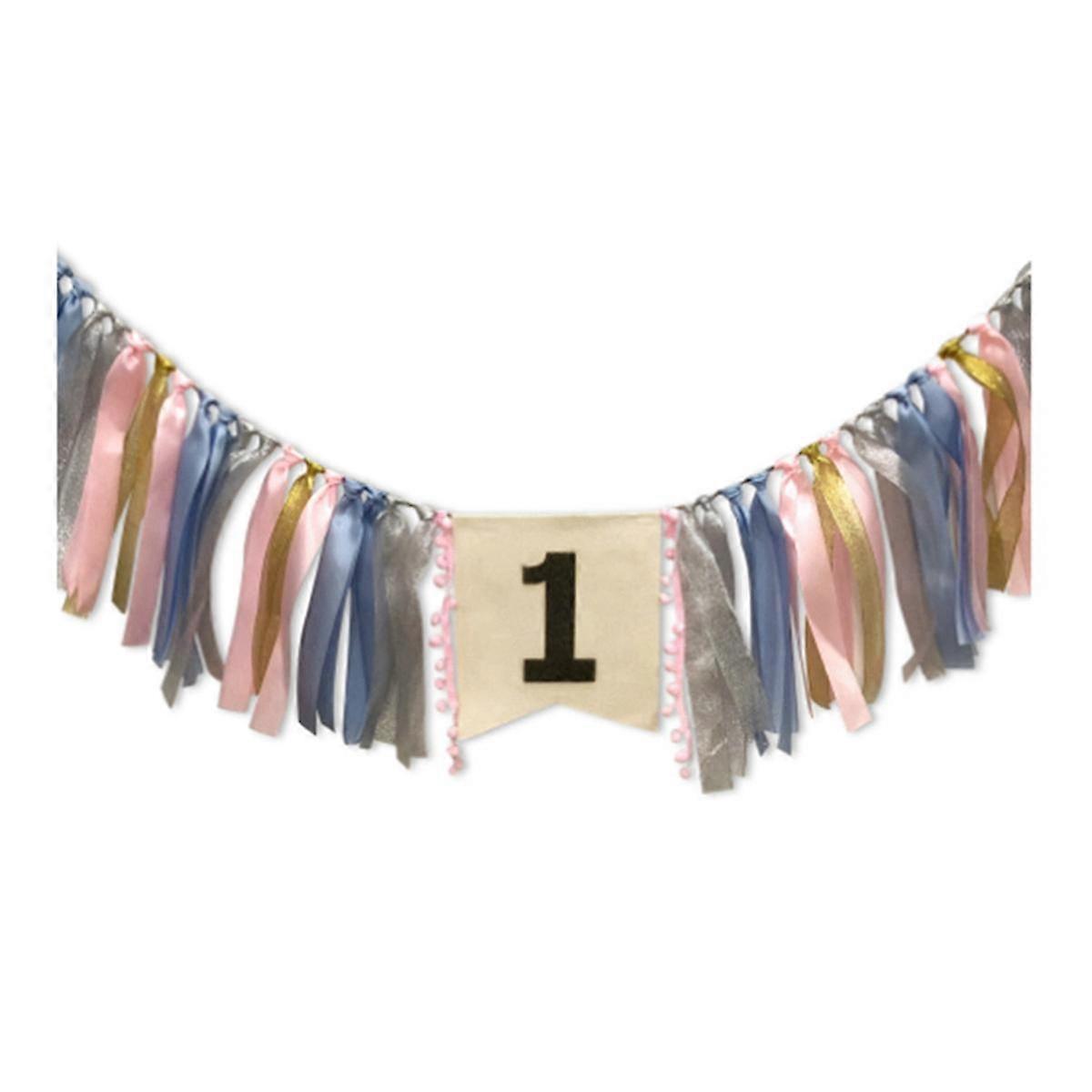 1st Birthday Decoration Set Blue Pink Theme Banner Photo Props Colorful Cloth Balloons Tableware