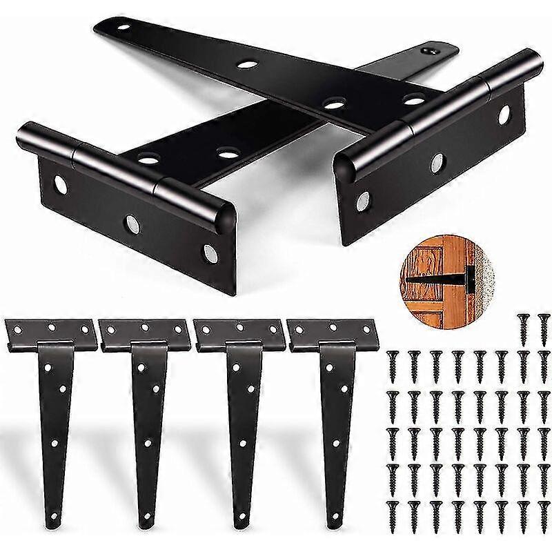 Akatva T Scharnierset, 8-delige hekscharnieren voor houten hekken, heavy duty, schuurscharnieren voor deuren, zwarte scharnieren, scharnieren voor schuurdeur, deurscharnieren, mat, scharnieren