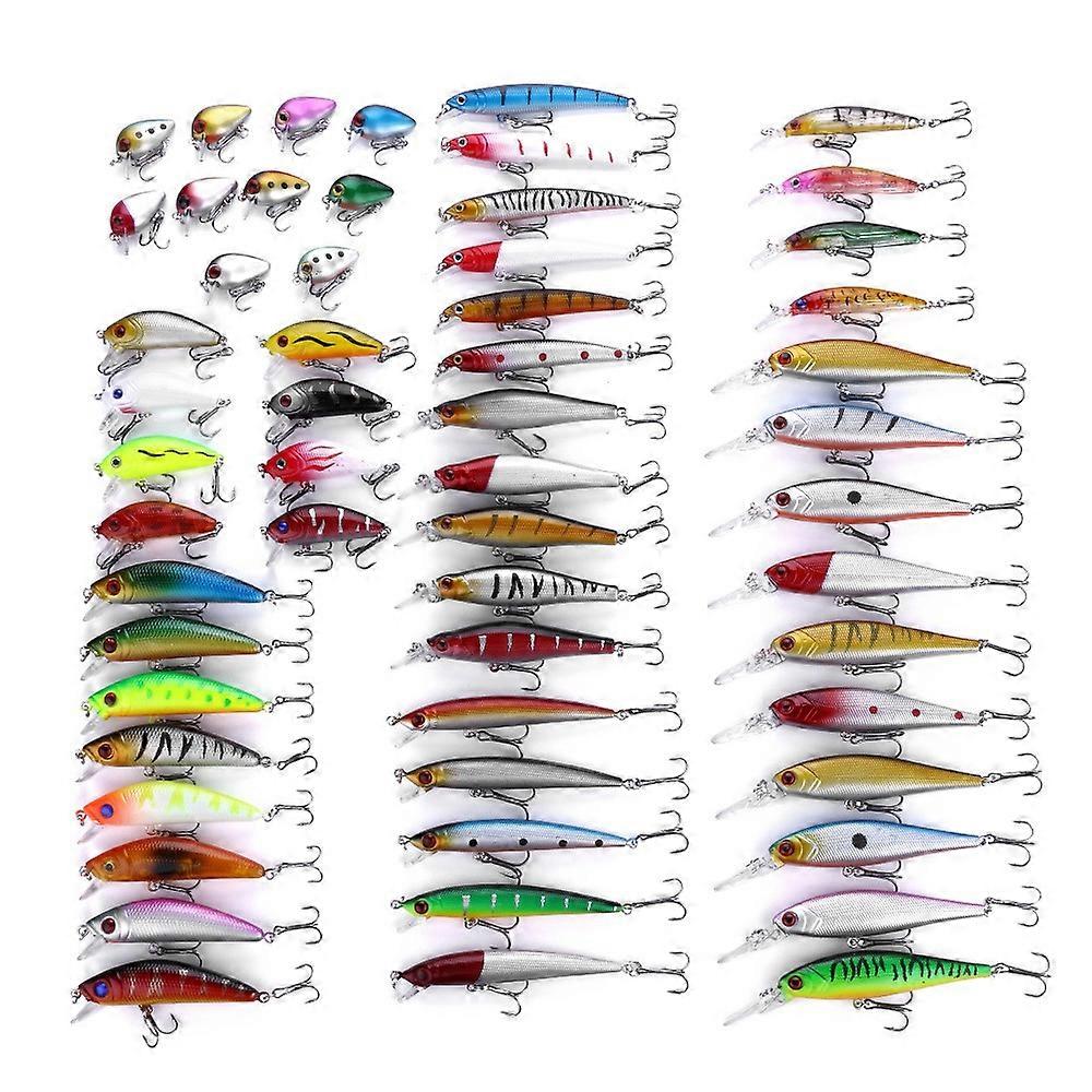 56Pcs/Set Mixed Models Fishing Lures Lure Lifelike Artificial Crank Baits Tackle Treble Hooks Kit
