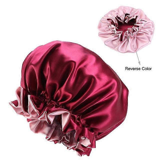 2024 Double Sided Layer Waterproof Shower Cap Solid Color Women Satin Hair Bonnet Cap