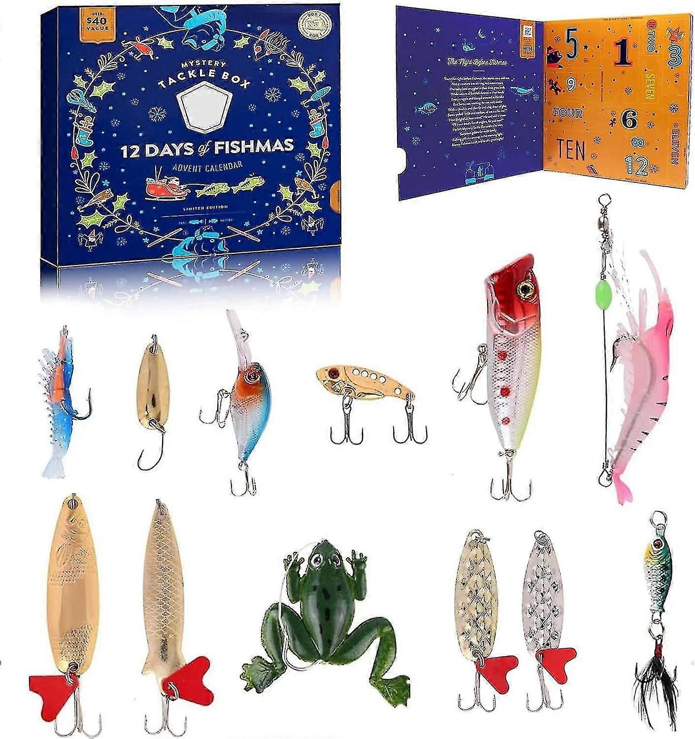 Fiske Adventskalender 2023, Jul 24 dagar Överraskning Fiske Lure Adventskalender, Julklapp Till Far Pojkvän Fiske Älskare