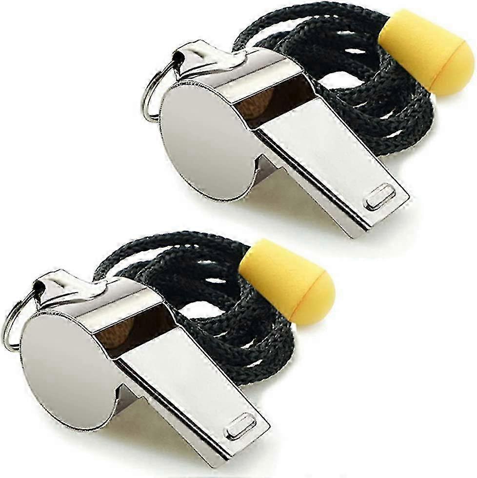 Conjunto De 2 apitos esportivos de aço inoxidável com cordão, apitos sonoros altos perfeitos para treinadores, árbitros e funcionários