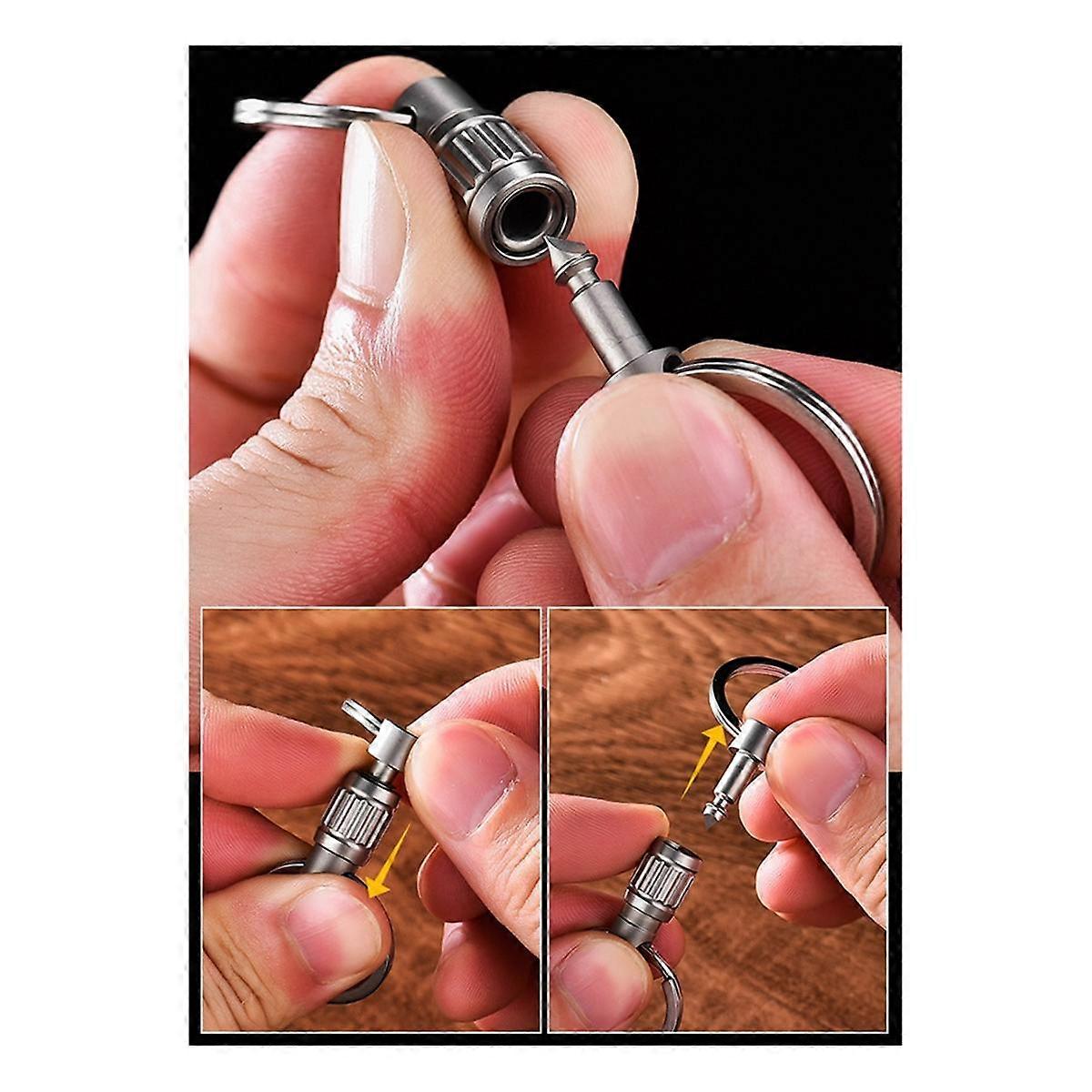 Titanium Alloy Key Chain High-End Spring Lock Car Mini Universal Rotating Ring Buckle-Horizontal Grain [Primary Color]