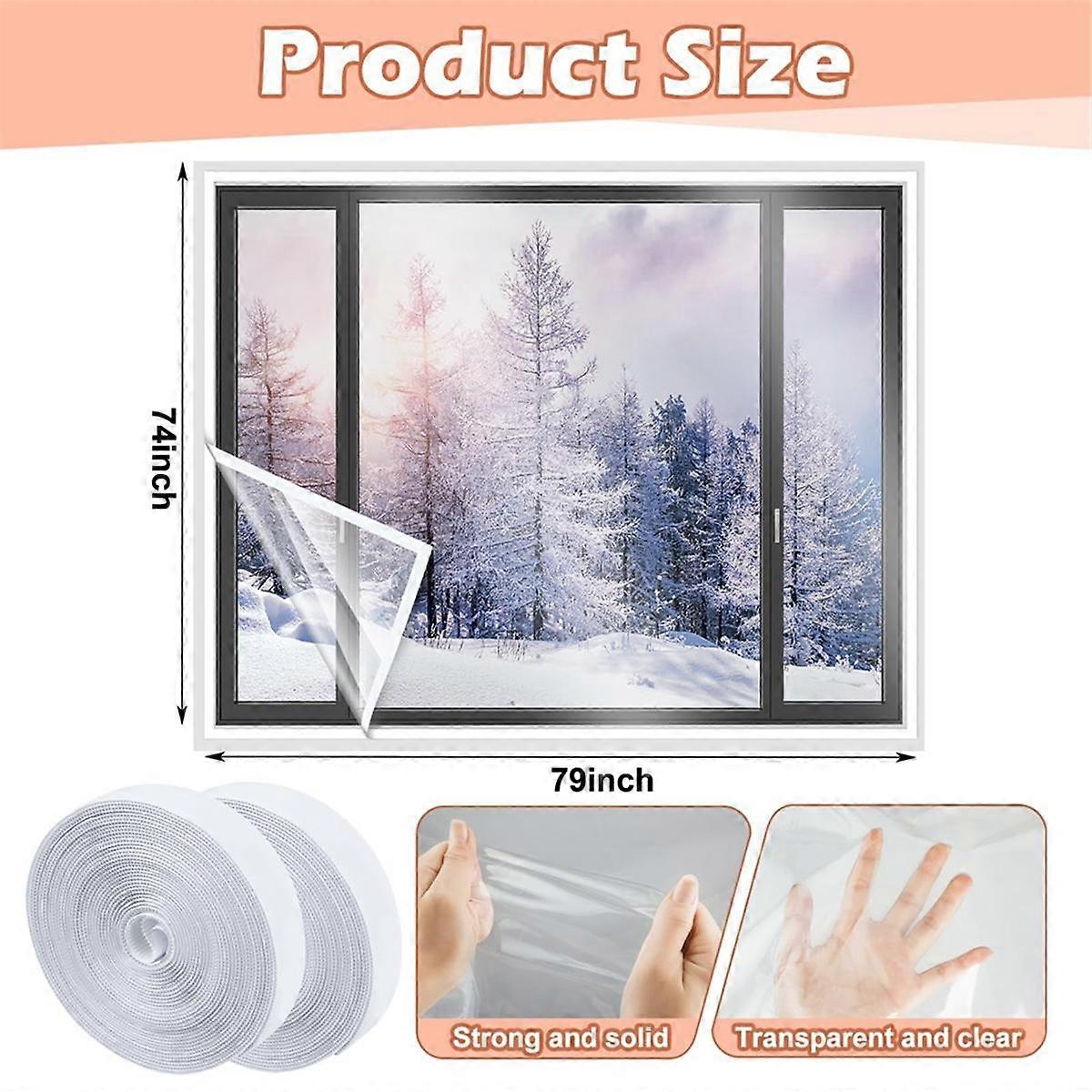 Window Insulation Kit Cuttable Transparent Film with Adhesive Straps Winter Reusable Window Plastic for Winterizing C