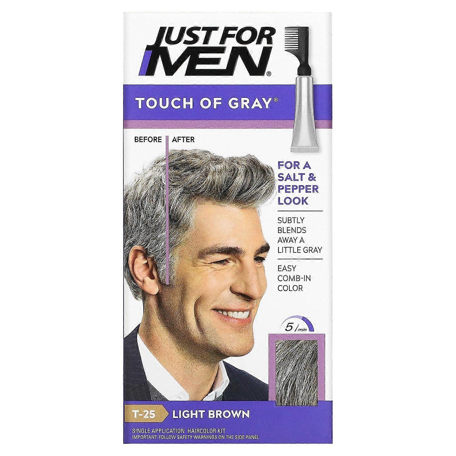 Just for Men, Touch of Gray, Comb-In Hair Color, Light Brown T-25, 1.4 oz (40 g)