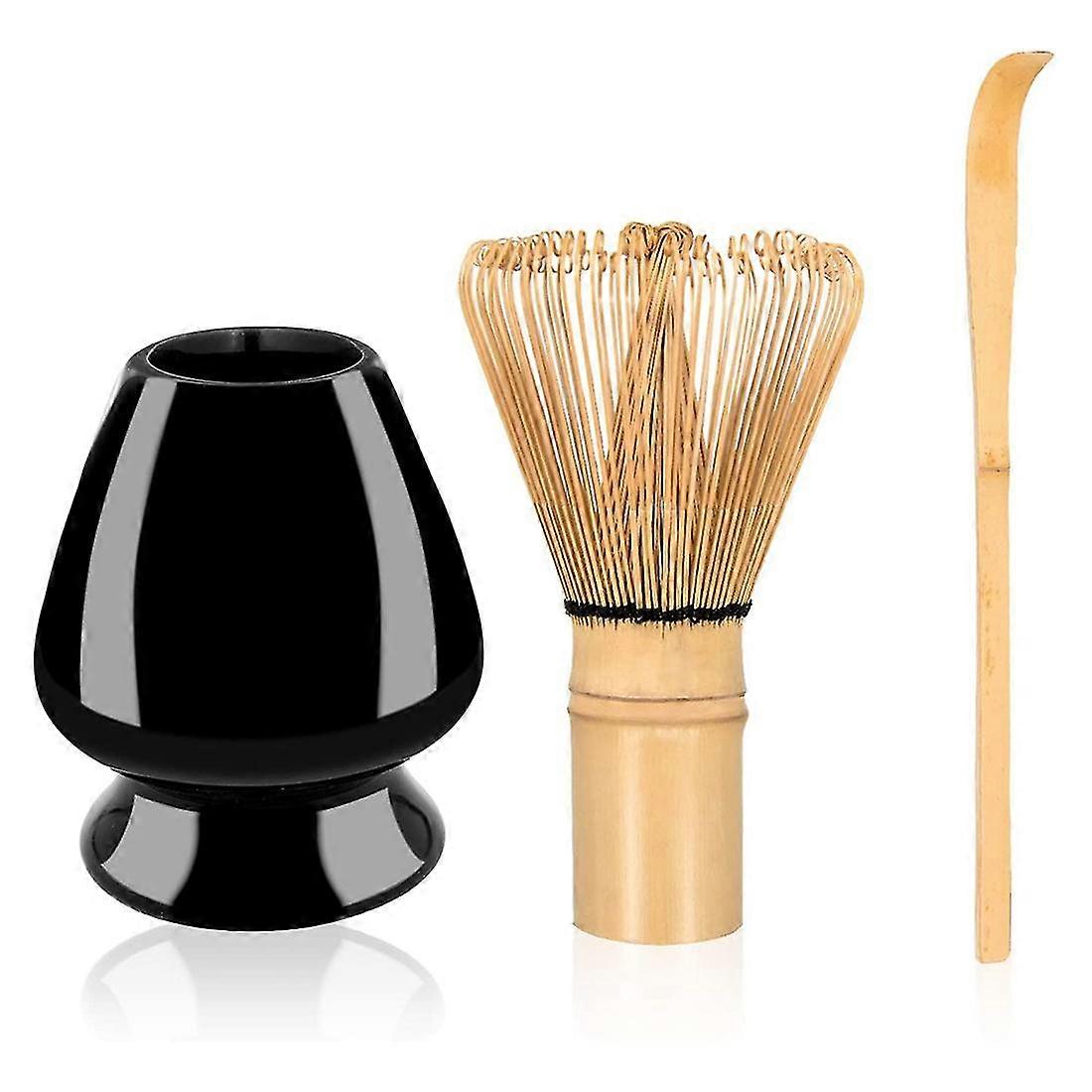 traditional matcha tool set whisk + whisk stand + tea spoon black