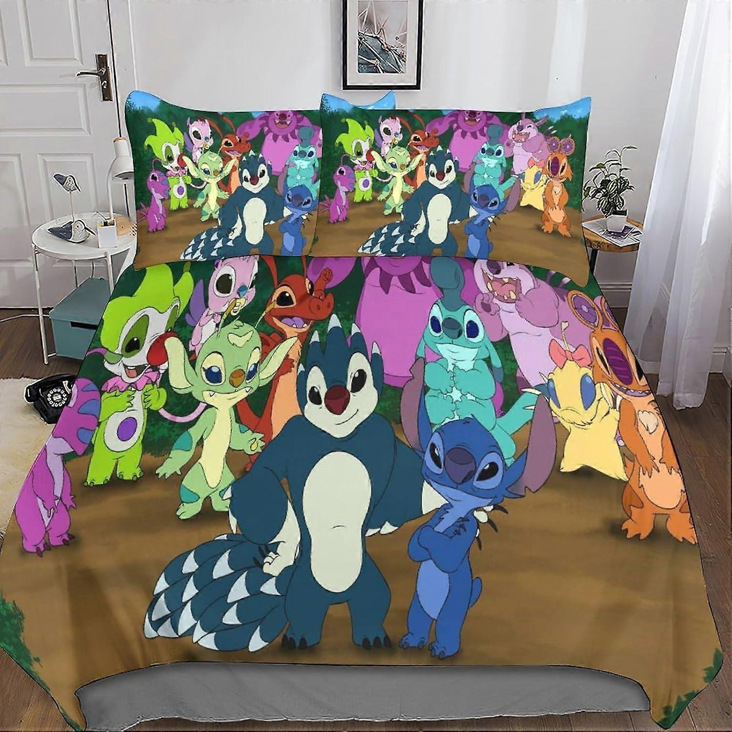 Stitch Nevresim Takımları, Nevresim Takımı, Nevresim Çarşafları ve Yastık Kılıfı D, Lilo & Stitch Mikrofiber Nevresim, Erkek ve Kız Çocukları için