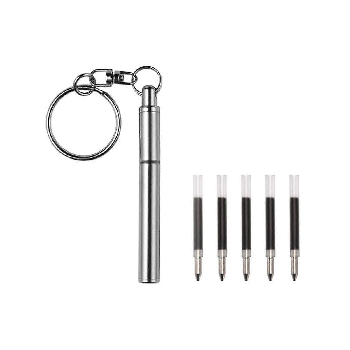 Portable Key Ring Stainless Steel Telescopic Pen Telescoping Ballpoint Pen Keychain Tool for Outdoo