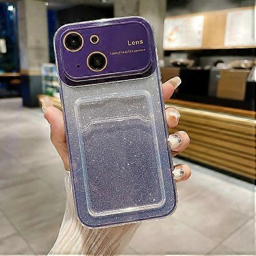 For iPhone 15 Large Window Gradient Glitter Phone Case with Card Slot