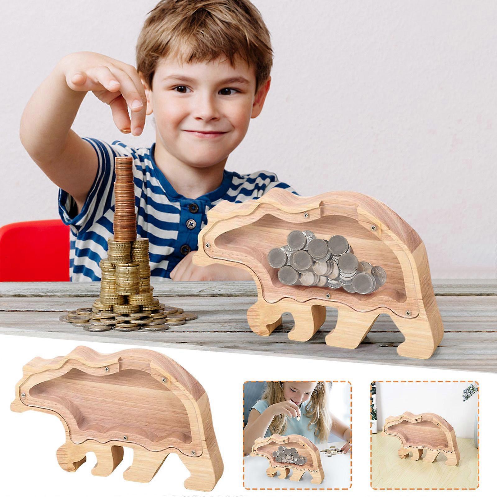 Bear Solid Wood High-capacity Coin Storage Innovative Transparent Currency And Various Types Of Storage Jars FLYE2234