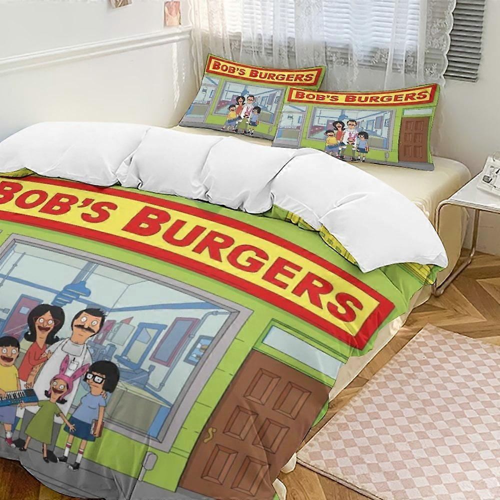 a1023 Bob's Burgers Conjunto de Cama de 3 Peças Macio Quente e Confortável Conjunto de Cama Macia com 1 Capa de Edredom e 2 Fronhas para Quarto jfr1023