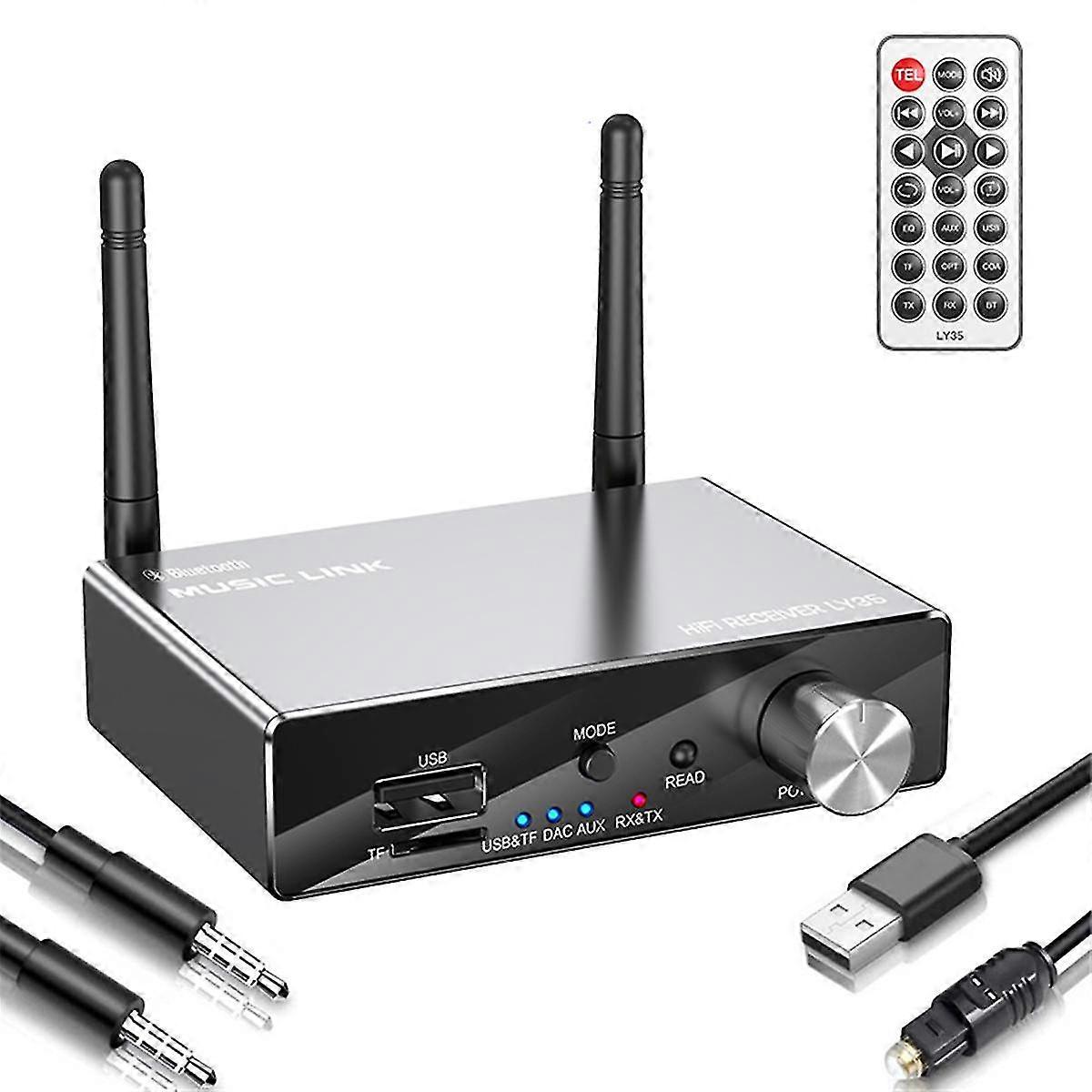 Bluetooth 5.3 Receiver Transmitter Stereo Low Latency AUX 3.5mm Jack Optical Wireless Music Audio Adapter Remote Control