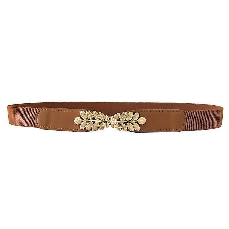 Ladies Thin Leaf Metal Buckle Waist Belt Elastic Stretch