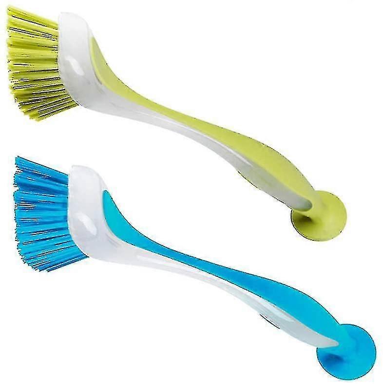 فرشاة الأطباق غسالة صحون فرش مقبض طويل قبضة ناعمة شعيرات ودية فرشاة طبق مع كوب شفط كوب 2PCS