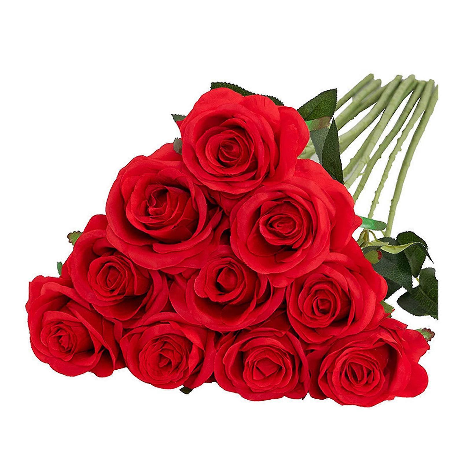 ورد أحمر حريري مقاس 51 سم، باقة اصطناعية، براعم 7 سم، عبوة من 10 قطع