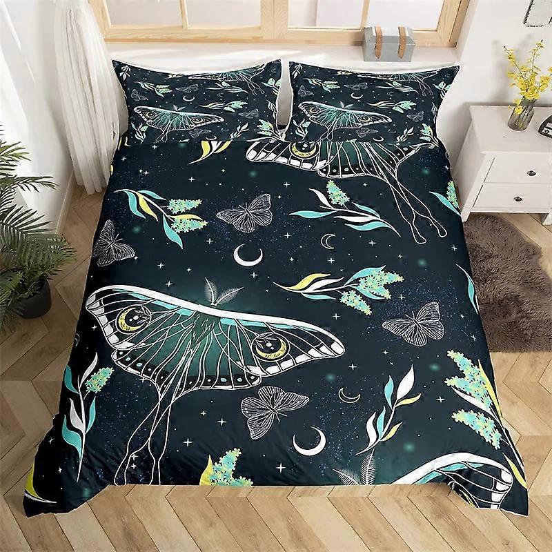 y1470 Lakan Death Moth Påslakan Set Queen Size Gothic Skull Boho Täcke Överdrag Svart och vitt Skelett Dekorativa Mjuka Sängkläder Set Säng Shee