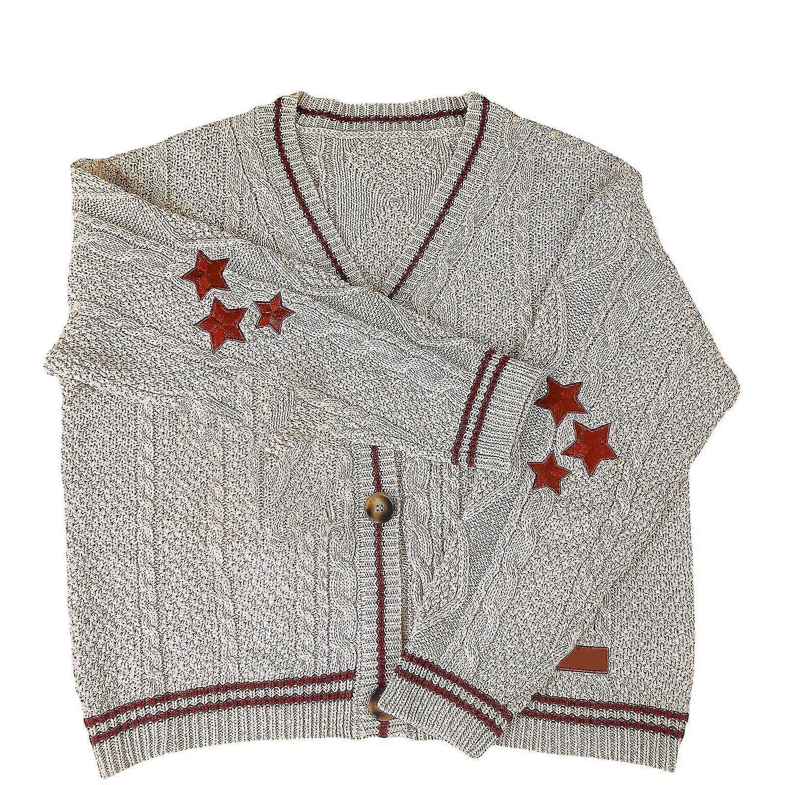 Manual Red Star Folklore Cardigan Star a brodat Merch supradimensionat Drăguț Tricotat manual Pulover de sărbători