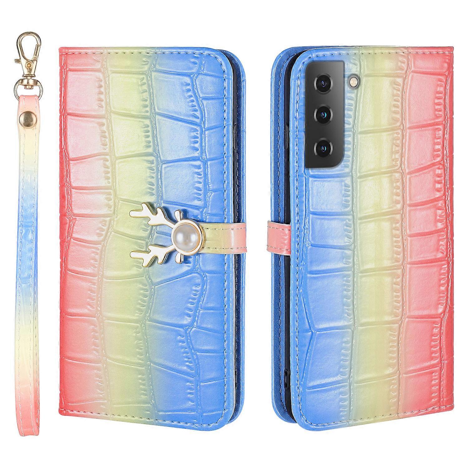Elk Pattern Phone Case for Samsung Galaxy S21 FE with Card Holder, lanyard, PU Leather Material, Wallet Function, Corner Fall Protection