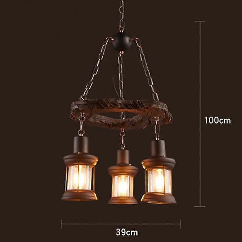 Lampe suspendue industrielle en bois massif style rétro style bateau ancien, luminaire décoratif d'intérieur, idéal pour un salon, une salle à manger ou un bar