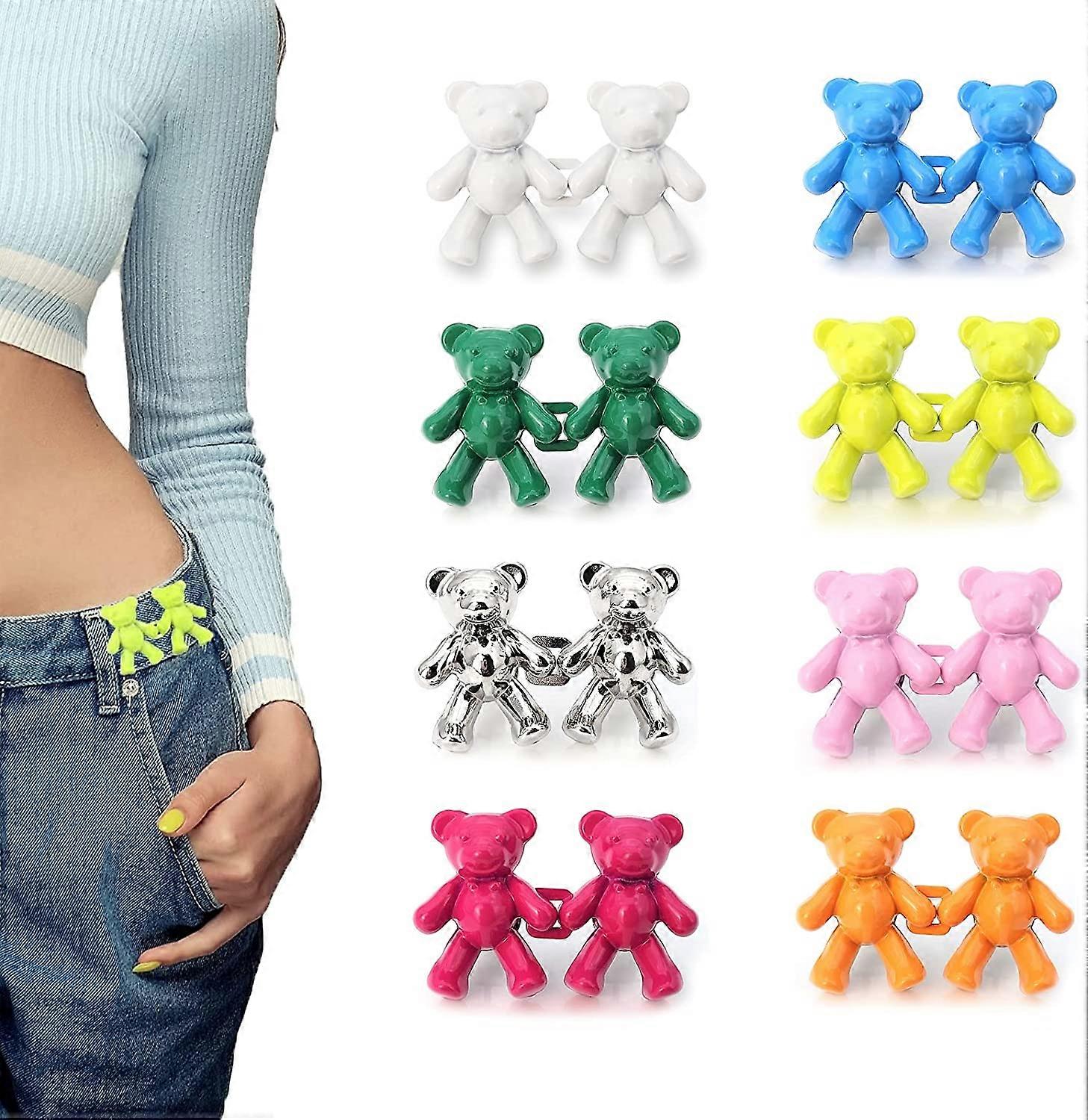 4/8 Pair Bear Tighten Waist Button Pin Adjustable Waist Buckle Extender Pant Waist Tightener Bear Fashion Detachable Jean Button Pin for Women Skir