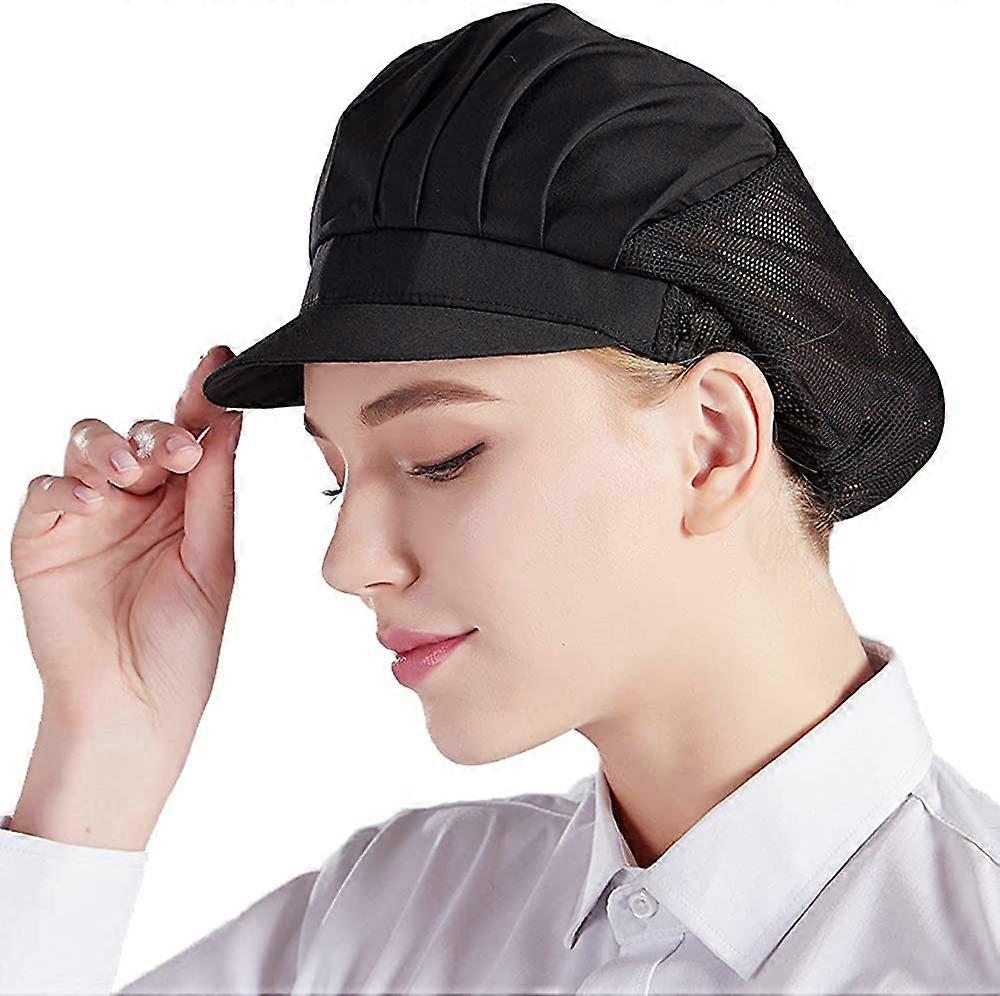 3 Pcs Black Chef Beret Unisex Kitchen Hat with Mesh Working for Workshop Factory Kitchen Catering Bakery