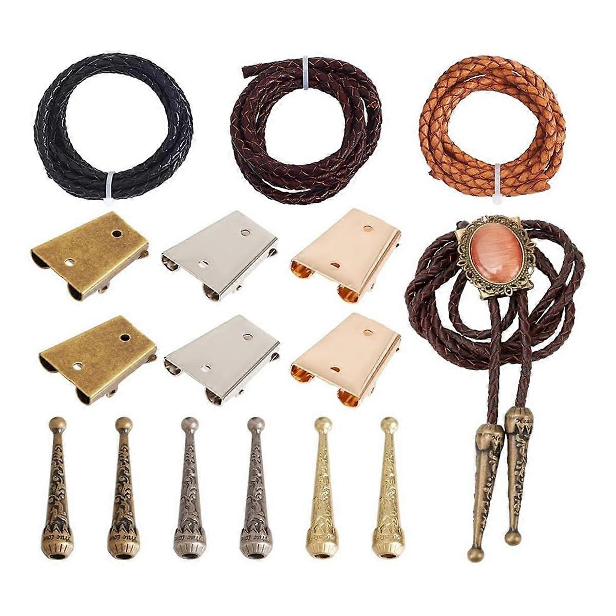 Kit de fabrication de cravate, kit de capuchon d’extrémité de remplacement de tête d’attache avec 6 extrémités de fil en alliage 6 boucles coulissantes d’attache en fer, adaptées à la fabrication d’attaches