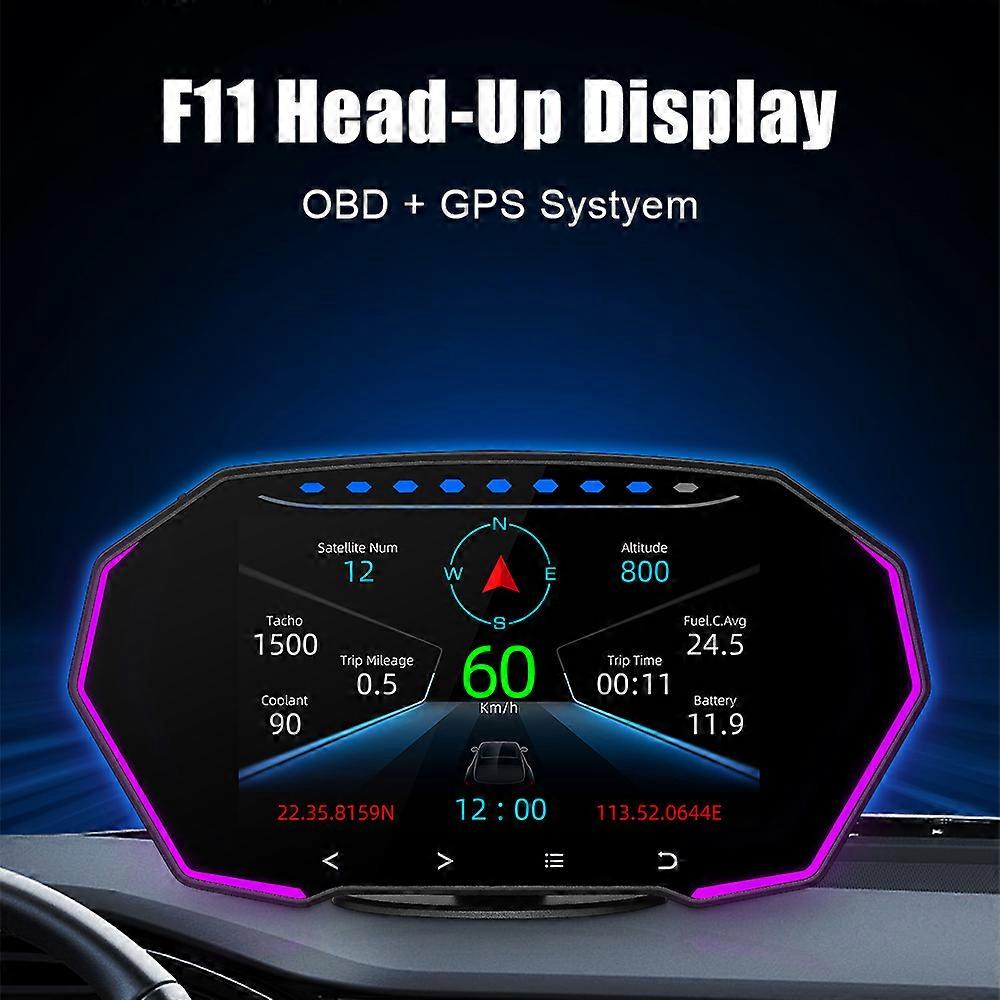 F11 Security Alarm OBD2 GPS Dual System 7 Colors Car Head Up Display 4 Inch Water Oil Temp Speedometer HUD Diagnostic LCD Screen