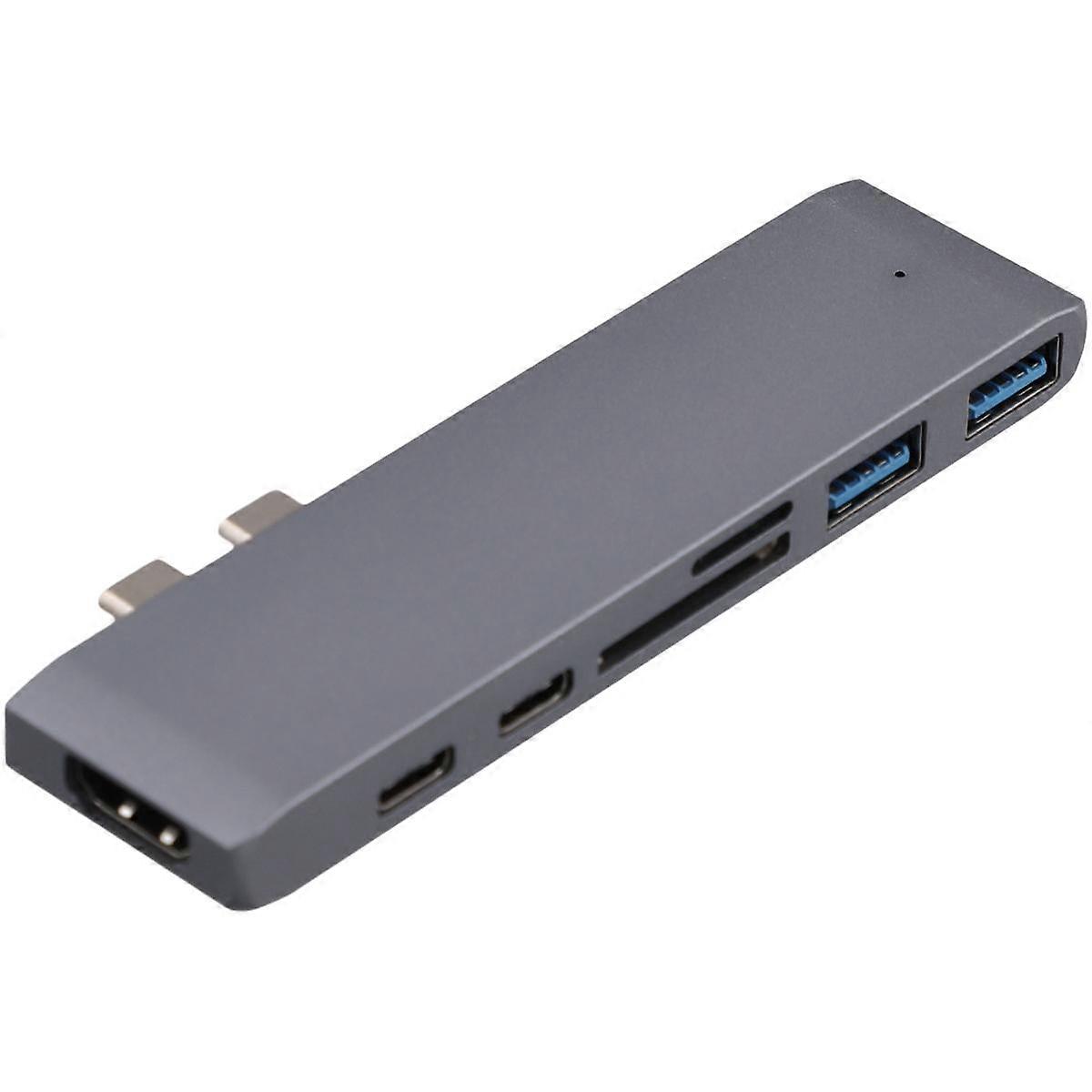 7 in 1 Dual USB Type C Hub USB Type C Adapter with -Compatible SD/TF Card Reader for 12,13,15,16-17 Pro B