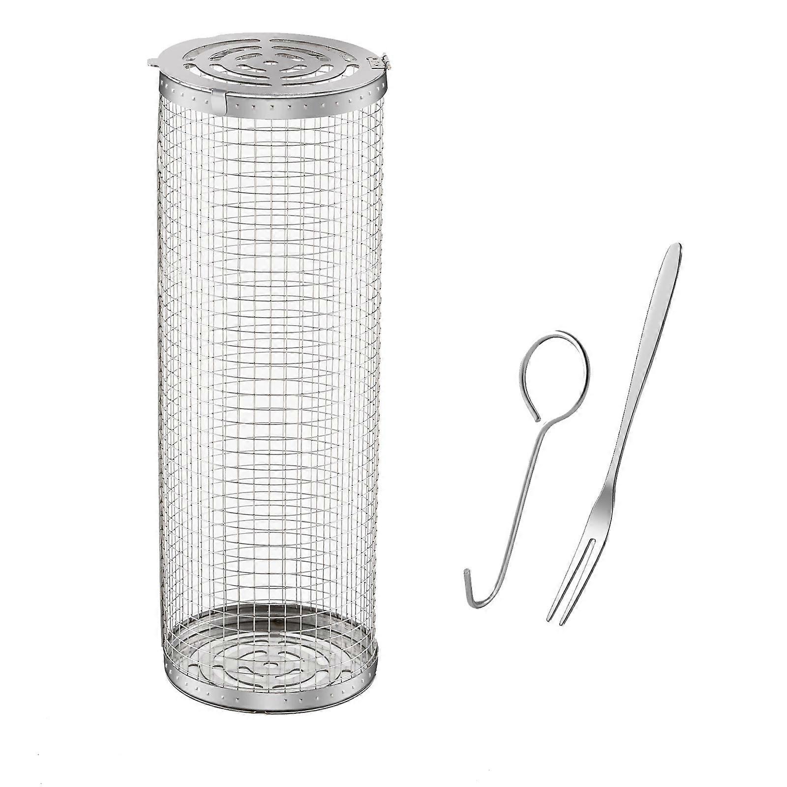 屋外グリル用バーベキューローリンググリルバスケット、野菜や肉用円筒形ステンレス鋼グリルネット、バーベキューアクセサリー