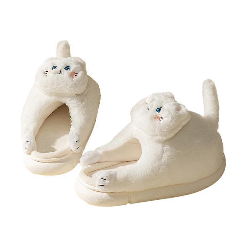 Fuzzy Cat Slippers for Women, Funny Animal Fuzzy Memory Foam House Slippers