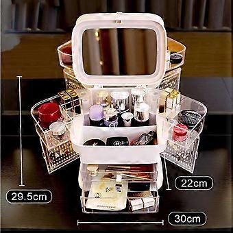 Neue Kosmetik-Aufbewahrungsbox mit Spiegel LED-Licht Desktop-Make-up-Organizer-Fall Staubdichter Schubladen-Typ Organizer für Kosmetika