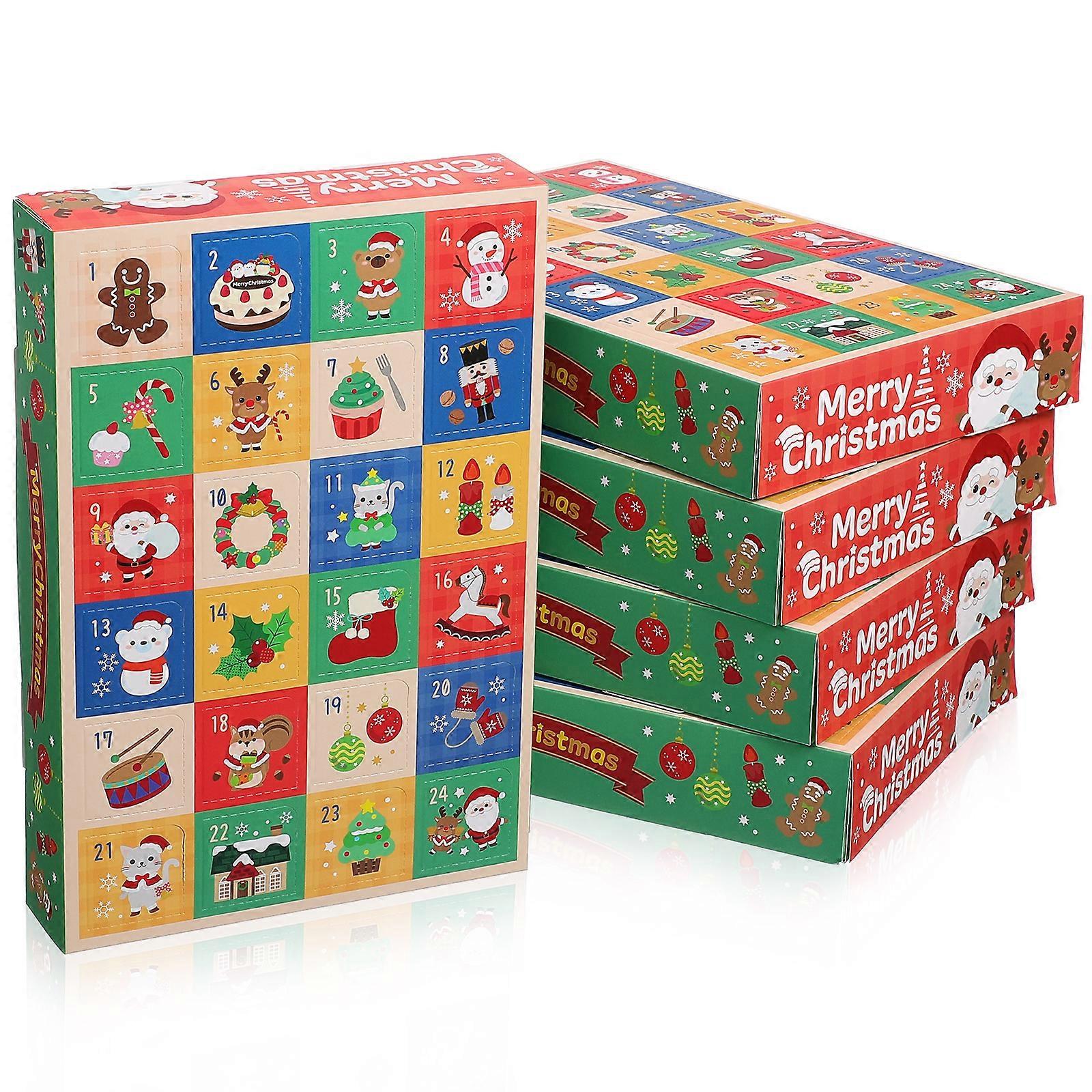 5pcs Christmas Countdown Advent Calendar Boxes Diy Gift Boxes Holiday Empty Paper Boxes Christmas Calendar Paper Boxes Advent Calendar For Filling Chr