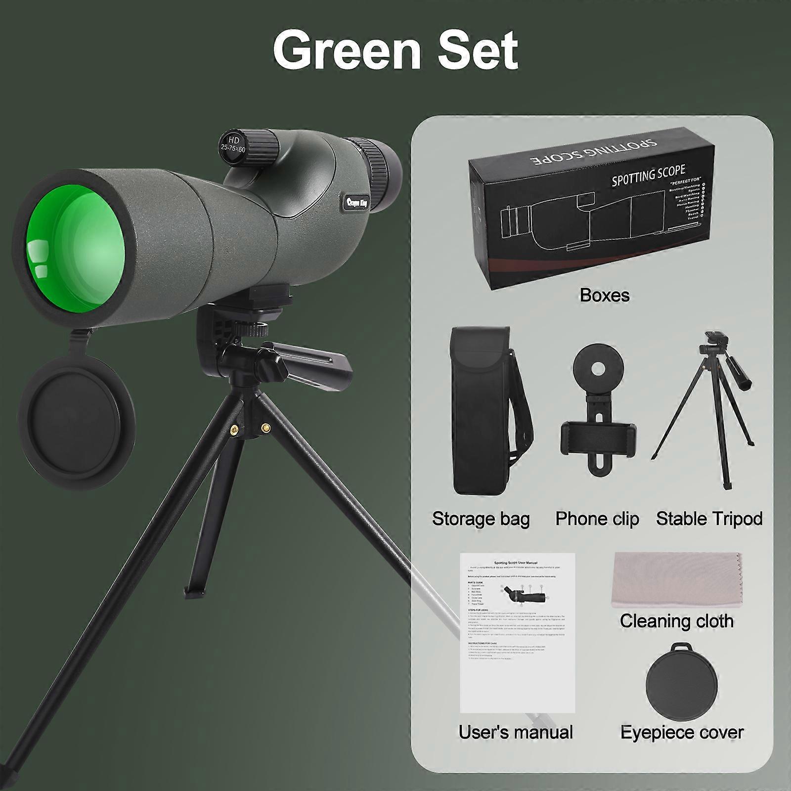 25-75x60 Telescope Spotting Scope With Tripod Phone Clip HD Zoom Long Rang FMC BAK4 Waterproof For Bird Watching Target Shotting