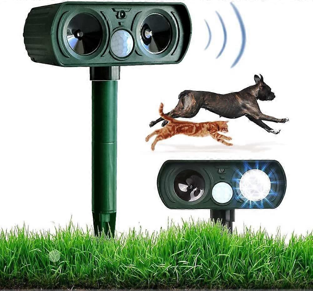 2x Ultrasonic Solar Garden Cat Repeller With Led Light, Waterproof Animal Repeller For Cat