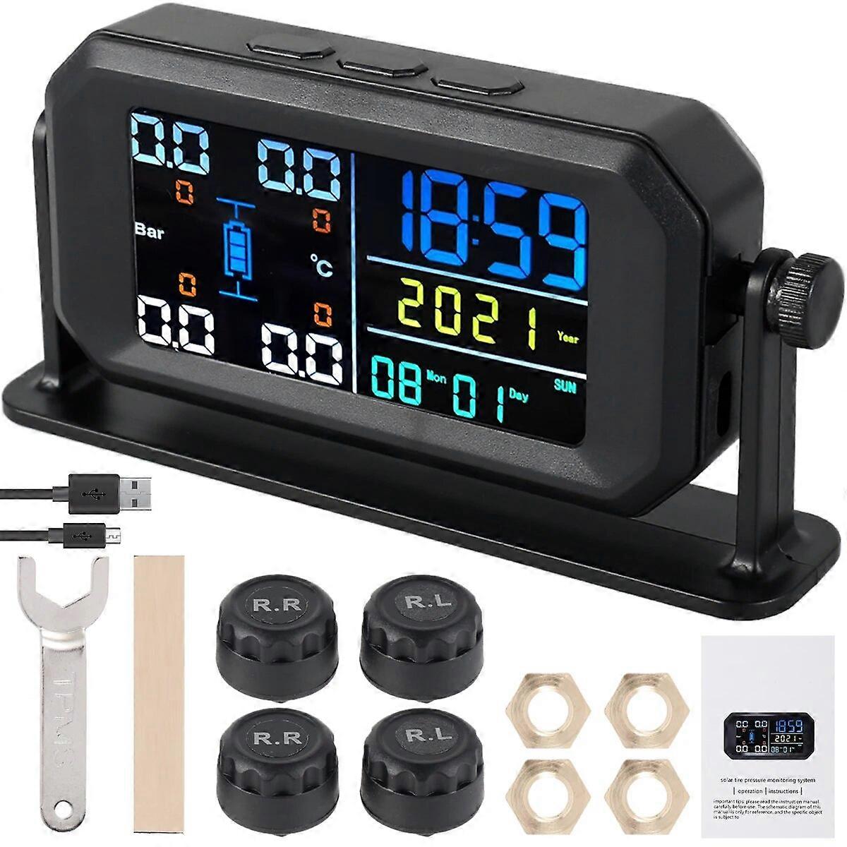 Tire Pressure Monitoring System Solar & USB Powered Tire Pressure Monitor Multi Alarm Modes Waterproof TPMS Tire Pressure Sensor