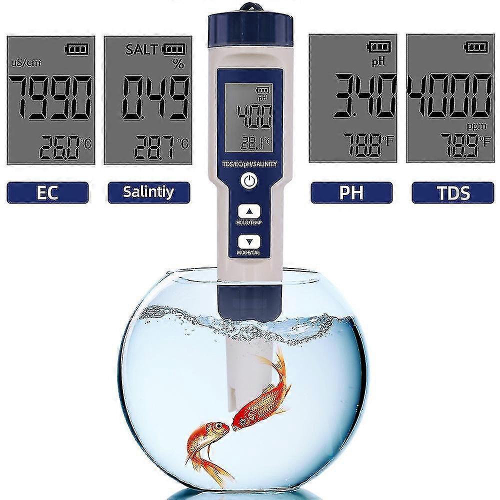 High-precision 5-in-1 Electronic Salinity Meter,measure Ph,tds,ec Salinity,water Quality Tester