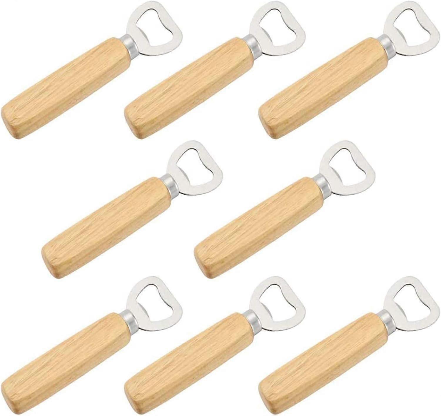 8 stycken ölflasköppnare i trähandtag, flasköppnare med trähandtag, ölflasköppnare med