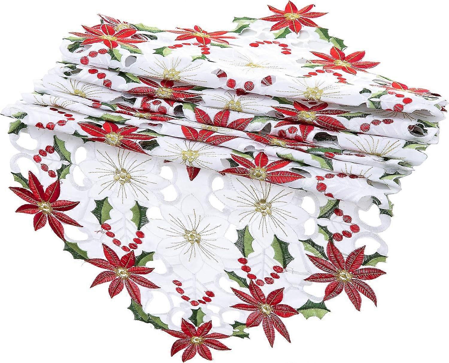Christmas Flower Table Runner, Embroidered Table Runner for Christmas Decorations